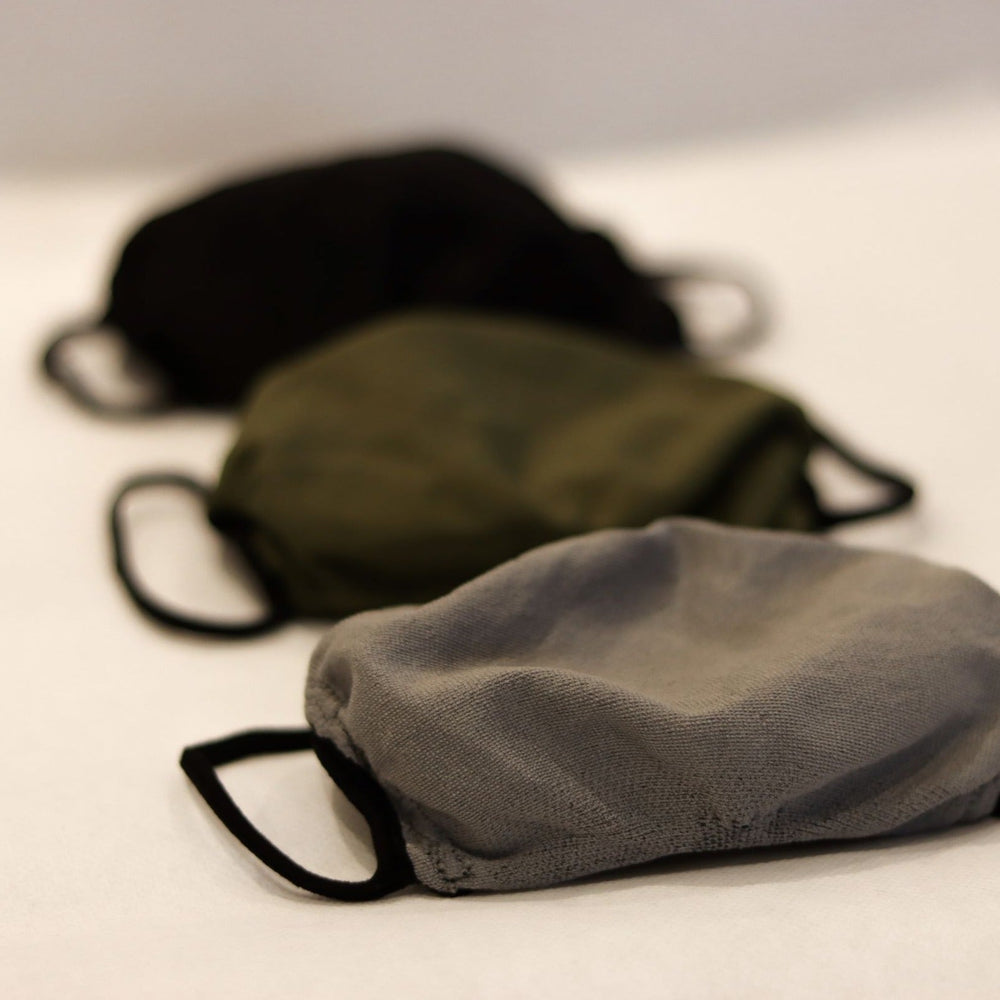 
                  
                    Triple-layer masks in Black, Grey and Olive Green
                  
                