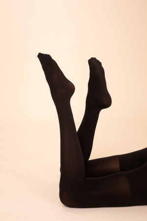 On The Go Women's Control Top Black Opaque Footed Tights